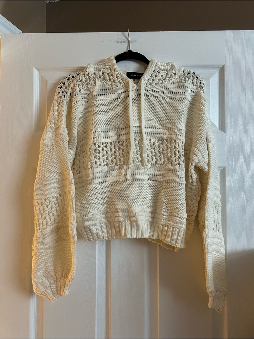 MINKPINK Cream Crochet Knit Hoodie